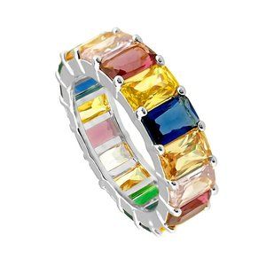 ORENTINI Rainbow Emerald Cut Cubic Zirconia Ring